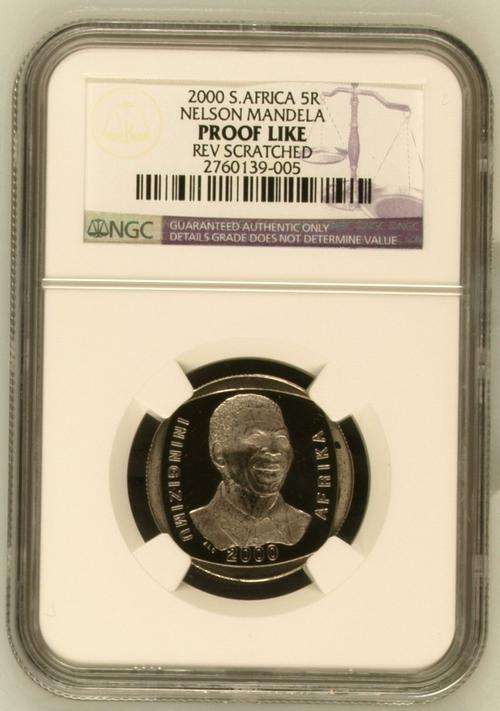 Nelson Mandela 2000 R5 Proof Like Coin - Graded & Certified by The NGC. R1 Start.